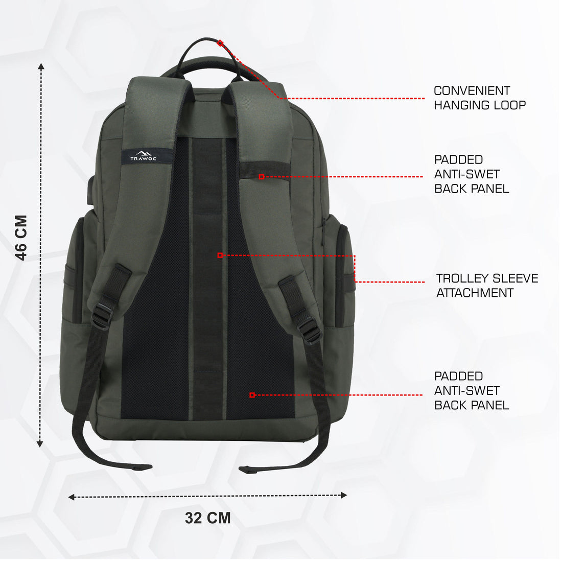 TPB03 - 30L  office & Travel Bag with 16-Inch Laptop Compartment, Suitcase-Style Opening, USB Charging - Uniformgreen