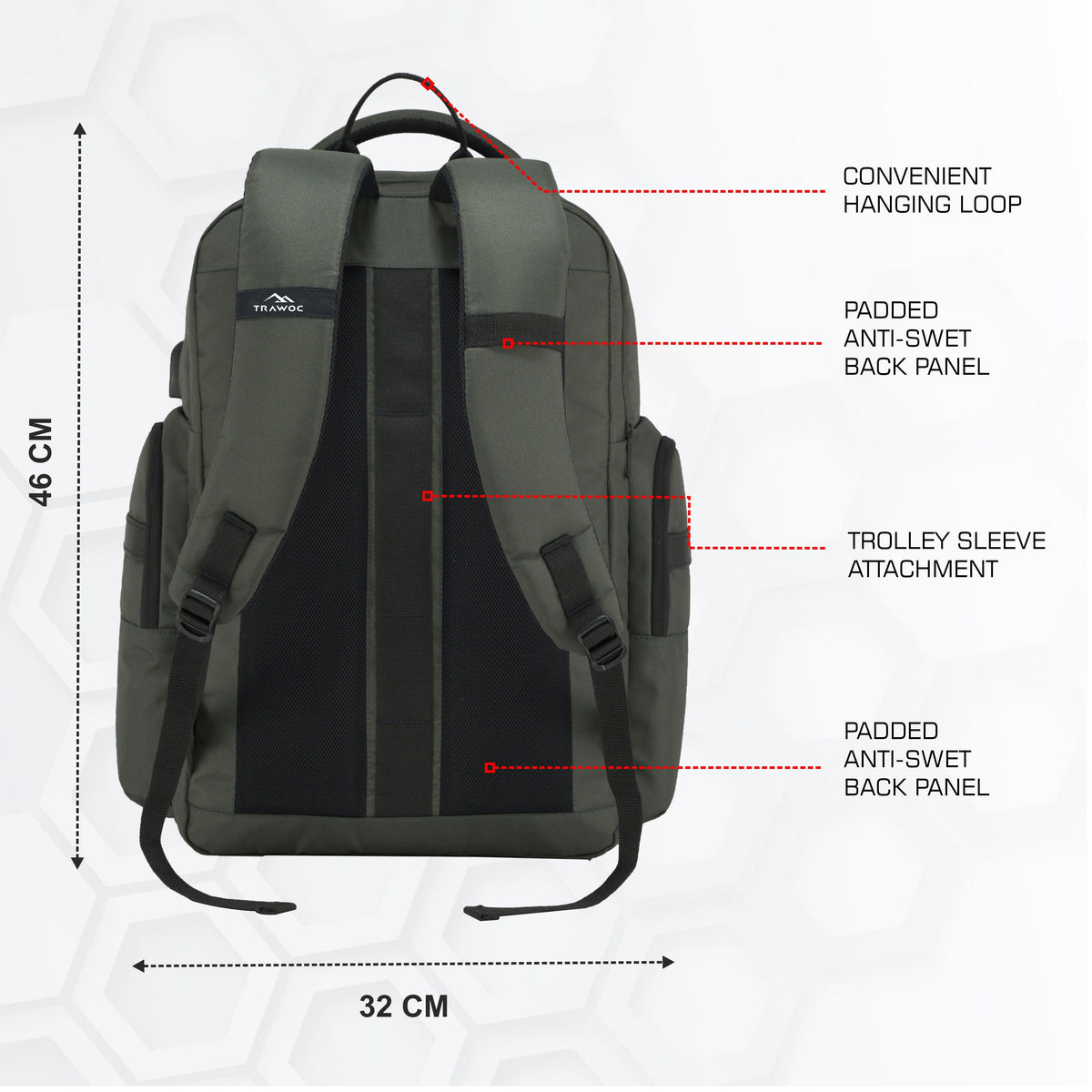 TPB03 - 30L  office & Travel Bag with 16-Inch Laptop Compartment, Suitcase-Style Opening, USB Charging - Uniformgreen