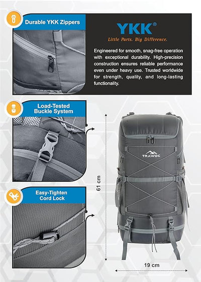 STEALTH 40L Backpack for Men and Women,with Rain Cover & Shoe Compartment - Grey