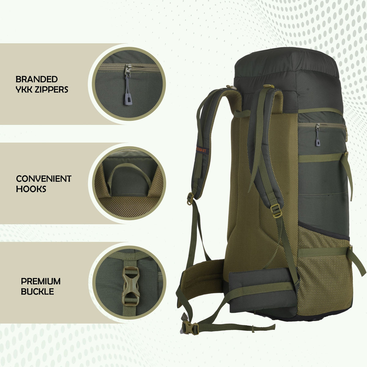 ALPINE 55L Travel Backpack Front & Top Loading  Bag for Men & Women -Olivegreen