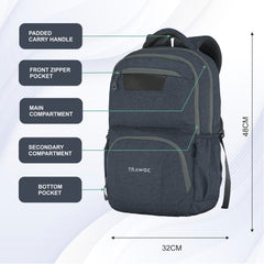 TPB04 - 30L Laptop Backpack   16-Inch Compartment, USB Charging Port -Ash blue