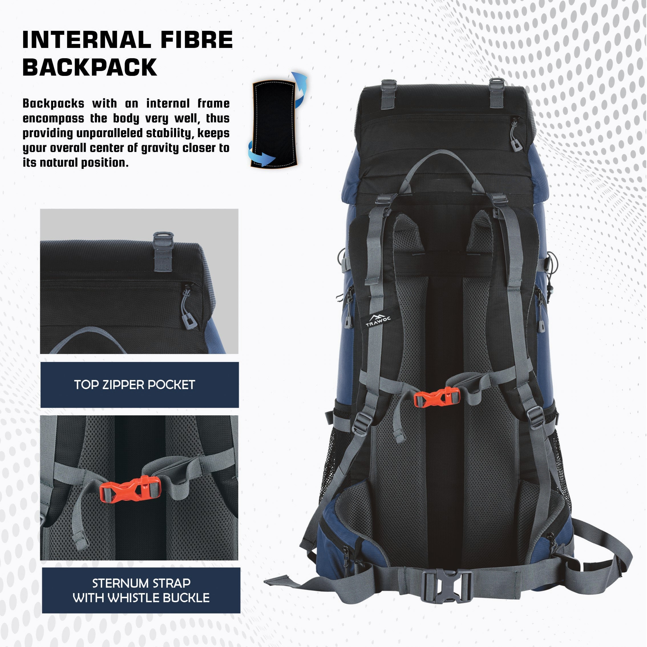 Venture Pro 65 L Travel Backpack with Rain Cover & with Laptop Compartment - Navy Blue