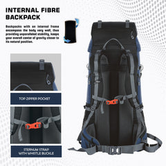 Venture Pro 65 L Travel Backpack with Rain Cover & with Laptop Compartment - Navy Blue