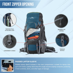 Valor Max 75 L Backpack with Ergonomic Shoulder Straps & Shoe Compartment-English Blue