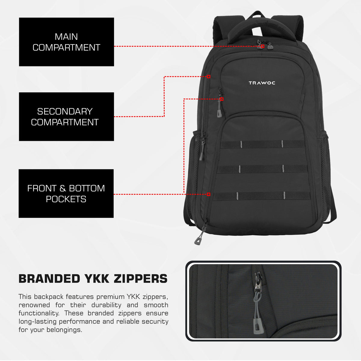 TPB05 - 35L  Office & Travel Bag with 16-Inch Padded Laptop Compartment, USB Charging Port - Black