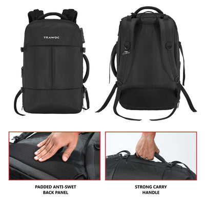 TPB01- 45L Laptop Bag with Anti-Theft Lock, Expandable Storage, USB Charging, Suitcase-Style Opening - Black