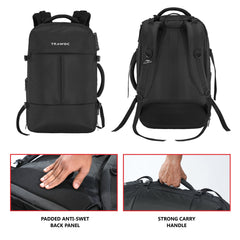 TPB01- 45L Laptop Bag  with Anti-Theft Lock, Expandable Storage, USB Charging, Suitcase-Style Opening - Black