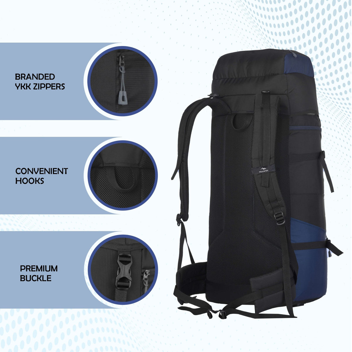 ALPINE 55L Travel Backpack Front & Top Loading  Bag for Men & Women -blue