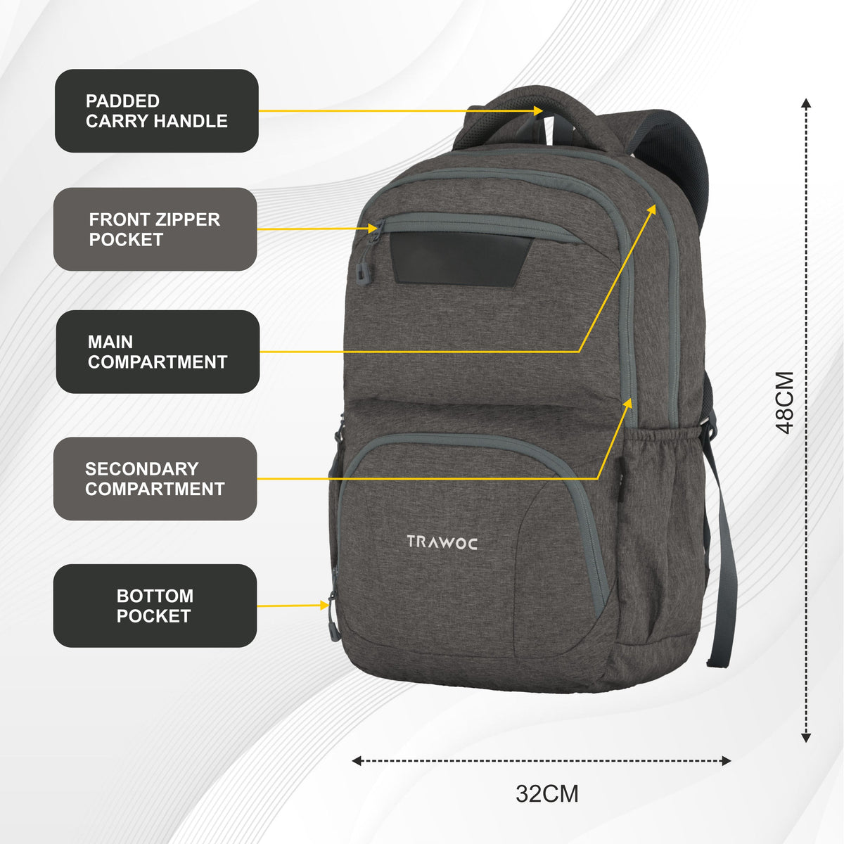 TPB04 - 30L Laptop Backpack   16-Inch Compartment, USB Charging Port -Ash brown