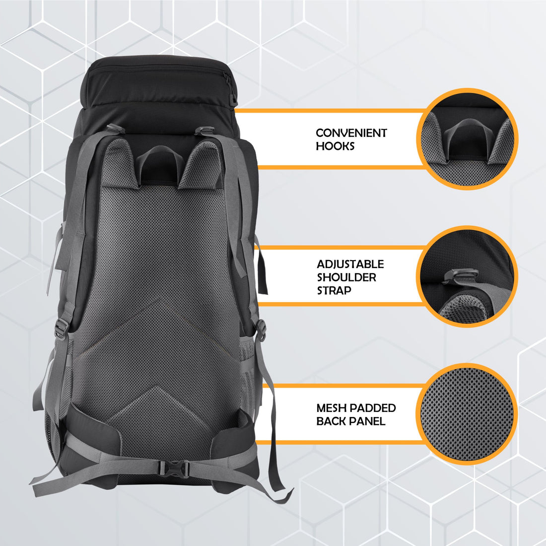EMBER 60 L Travel Backpack Hiking Trekking Bag for Men & Women - Black
