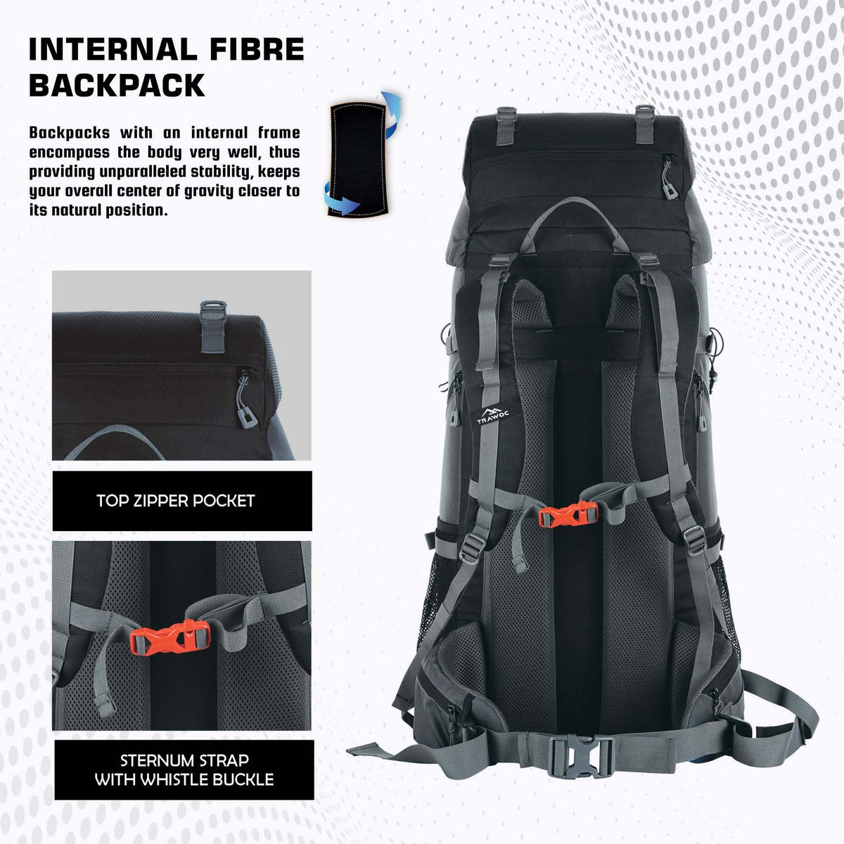 Venture Pro 65 L Travel Backpack with Rain Cover & with Laptop Compartment - Grey