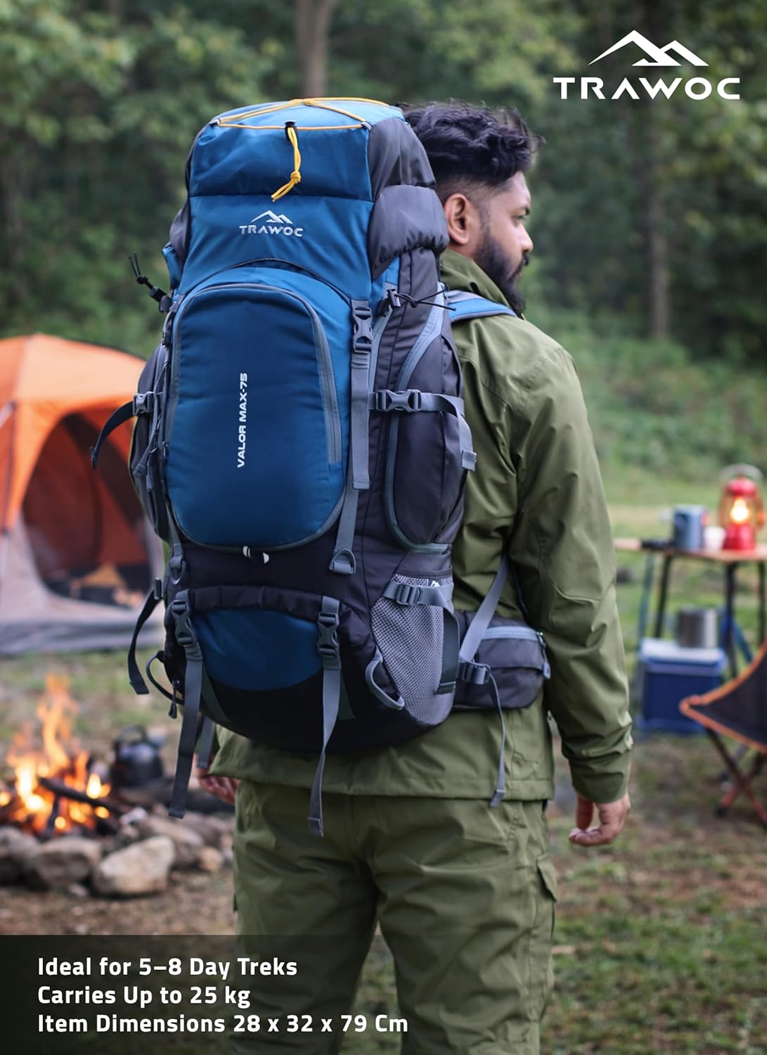 Valor Max 75 L Backpack with Ergonomic Shoulder Straps & Shoe Compartment-English Blue