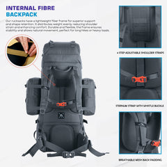 Thunderstorm 90L Rucksack for Men & Women with Shoe Compartment & Water-Resistant Fabric - Grey