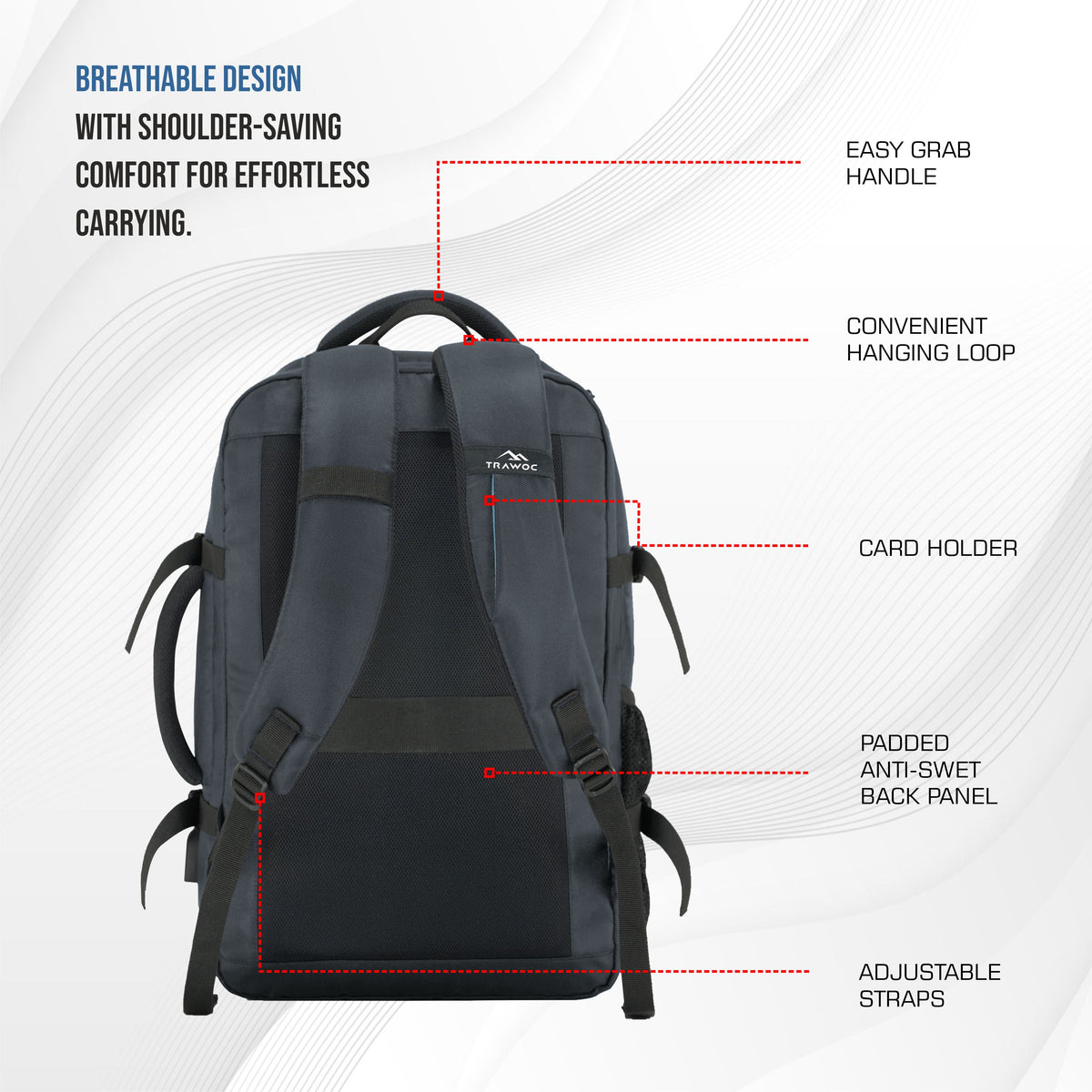 TPB02 - 25L Laptop Backpack with USB Charging Port for Men & Women - Grey