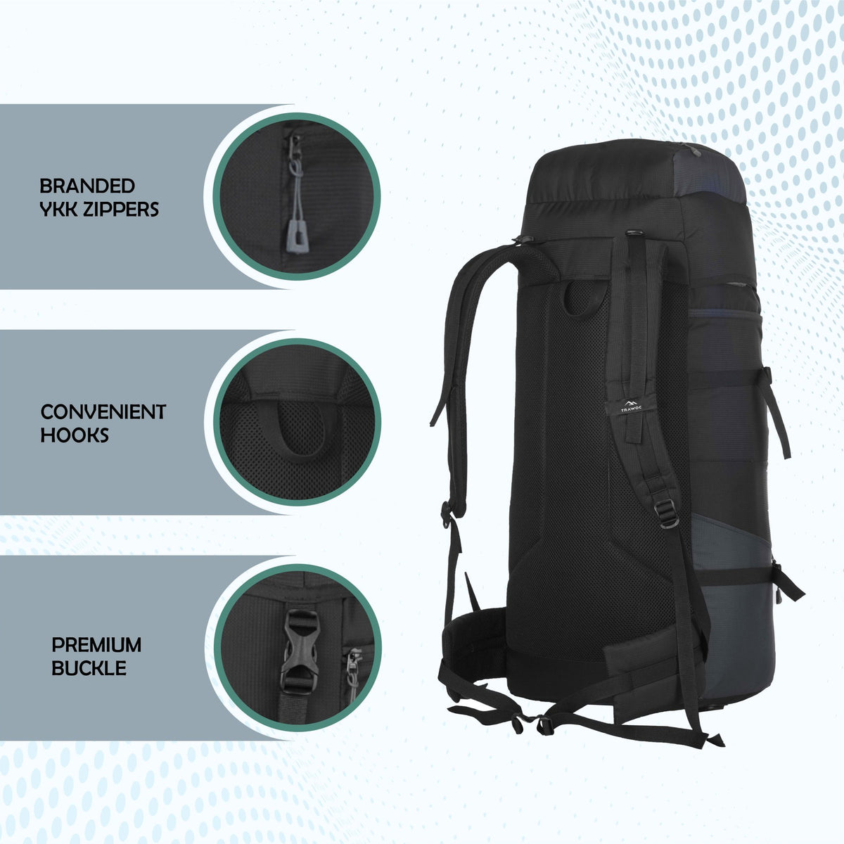 ALPINE 55L Travel Backpack Front & Top Loading  Bag for Men & Women -Grey