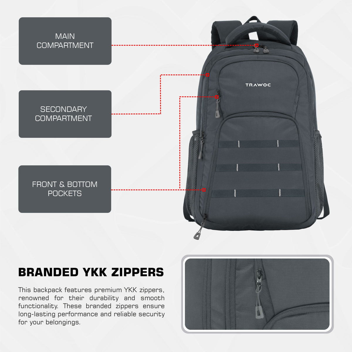 TPB05 - 35L Office & Travel Bag with 16-Inch Padded Laptop Compartment, USB Charging Port - Grey