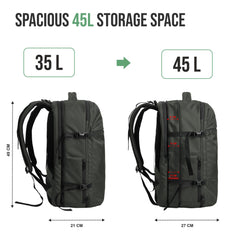 TPB01- 45L Laptop Bag  with Anti-Theft Lock, Expandable Storage, USB Charging, Suitcase-Style Opening - Uniform green