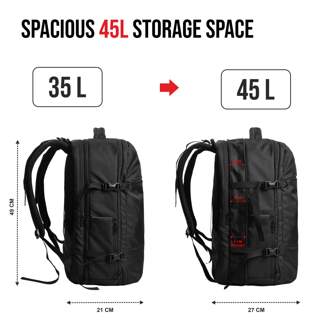 TPB01- 45L Laptop Bag with Anti-Theft Lock, Expandable Storage, USB Charging, Suitcase-Style Opening - Black