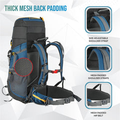 Aerostrike 70L Trekking Bag with Laptop Compartment & Rain Cover, ideal for Hiking - Englishblue