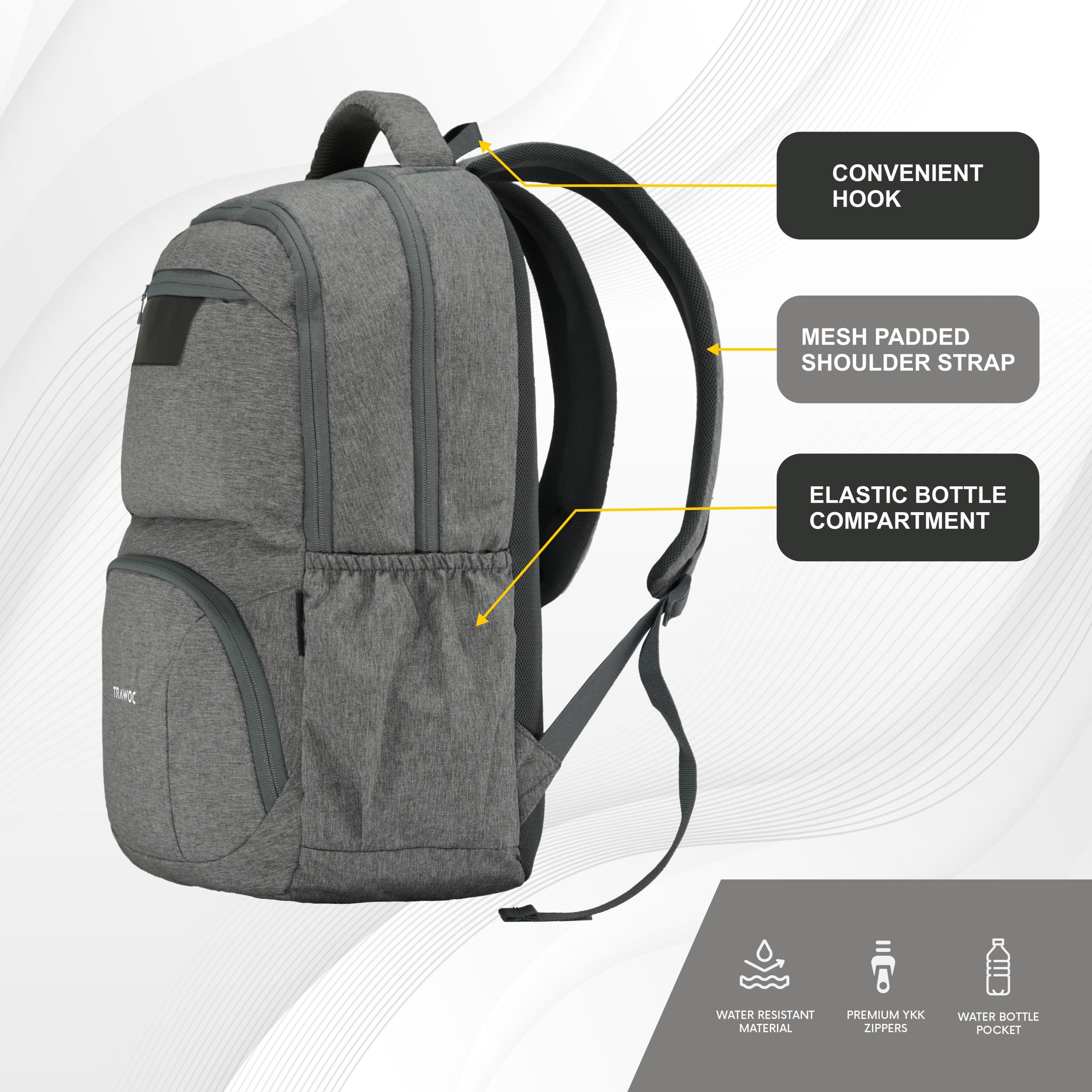 30 l laptop backpack TPB04 30L Laptop Backpack-Ash Grey |Water Resistant, USB Charging Port, Padded Laptop Compartment
