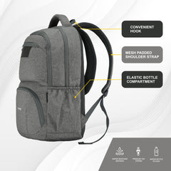 TPB04 - 30L Laptop Backpack   16-Inch Compartment, USB Charging Port -Ash grey