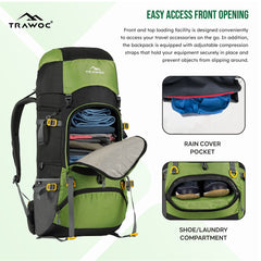 GRITMAX 55 L  Front & Top Open Backpack for Hiking Trekking  Bag for Men & Women with Rain Cover-Green
