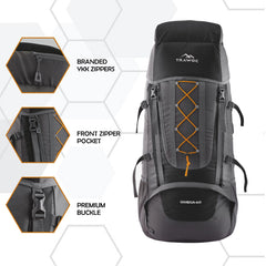 Omega 60 L Backpack with Lightweight Build & with Ergonomic Shoulder Strap - Black