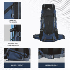 Venture Pro 65 L Travel Backpack with Rain Cover & with Laptop Compartment - Navy Blue
