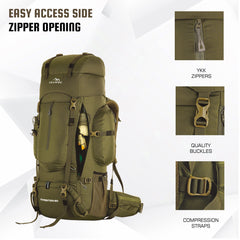 EXPEDITION 80L Rucksack with shoe compartment &  Rain Cover - Olivegreen
