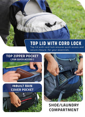 Valor Max 75 L Backpack with Ergonomic Shoulder Straps & Shoe Compartment - Navy Blue