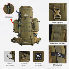 Thunderstorm 90L Rucksack for Men & Women with Shoe Compartment & Water-Resistant Fabric - Olivegreen