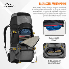 GRITMAX 55 L  Front & Top Open Backpack for Hiking Trekking  Bag for Men & Women with Rain Cover-Grey