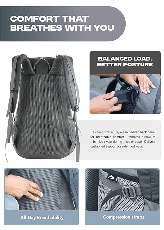 FALCON 40 l Travel Laptop Backpack for Men and Women with Rain Cover - Black