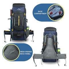 Airwave 60L Travel Backpack with Laptop Compartment & Ergonomic Shoulder Straps - Black