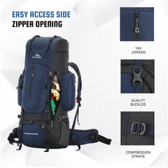 EXPEDITION 80L Rucksack with shoe compartment &  Rain Cover - Navyblue