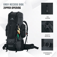 EXPEDITION 80L Rucksack with shoe compartment &  Rain Cover - Black