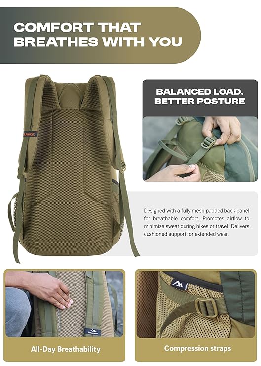 FALCON 40 l Travel Laptop Backpack for Men and Women with Rain Cover - Olive Green