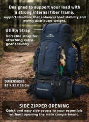 EXPEDITION 80L Rucksack with shoe compartment & Rain Cover - Navy Blue