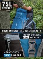 Valor Max 75 L Backpack with Ergonomic Shoulder Straps & Shoe Compartment-English Blue