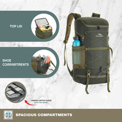 STEALTH 40L  Backpack for Men and Women,with Rain Cover & Shoe Compartment-Huntergreen