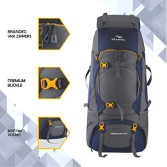 Aerolink 60 L Backpack with Lightweight Build & Water-Resistant Fabric - Grey