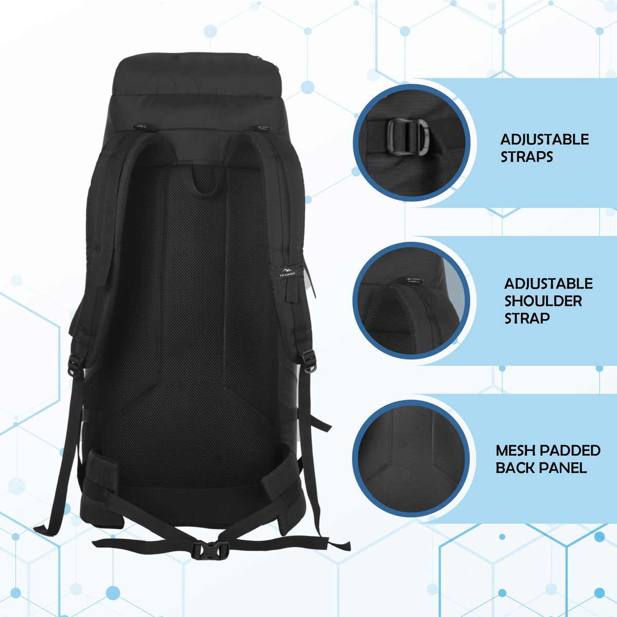 ALPINE 55L Travel Backpack Front & Top Loading Bag for Men & Women - Black