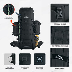 Thunderstorm 90L Rucksack for Men & Women with Shoe Compartment & Water-Resistant Fabric - black