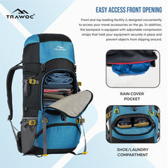 GRITMAX 55 L  Front & Top Open Backpack for Hiking Trekking  Bag for Men & Women with Rain Cover-Skyblue