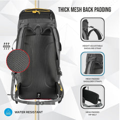 TREKELITE 60L  Backpack Hiking Trekking  Rucksack  with Water Proof Rain Cover - Black