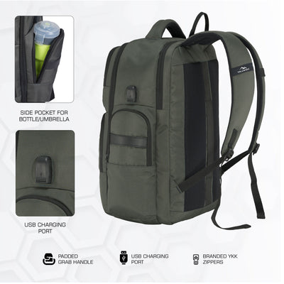 TPB03 - 30L  office & Travel Bag with 16-Inch Laptop Compartment, Suitcase-Style Opening, USB Charging - Uniformgreen