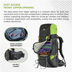 Terrabound 60 L Rucksack featuring  Shoe Compartment & Durable Zippers – Green(clearance sale)