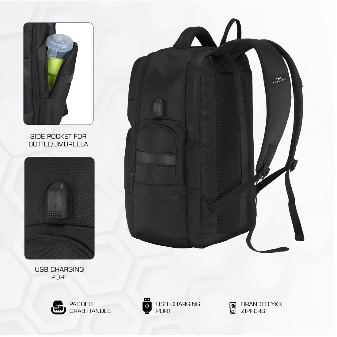 TPB03 - 30L office & Travel Bag with 16-Inch Laptop Compartment, Suitcase-Style Opening, USB Charging - Black