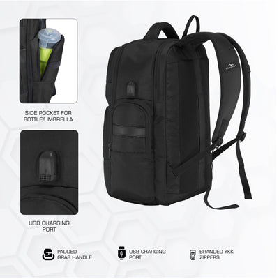 TPB03 - 30L office & Travel Bag with 16-Inch Laptop Compartment, Suitcase-Style Opening, USB Charging - Black