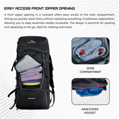IGNITE 50 L travel Bag Front & Top Open Backpack with Rain Cover and Shoe Compartments-Black
